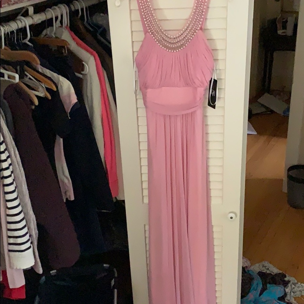 Pink gown with pearl beading